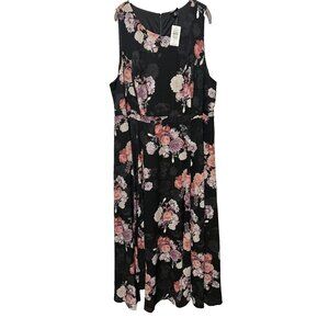 Torrid Womens Maxi Dress 26 Coral Purple Black Floral Georgette Zip Sleeveless